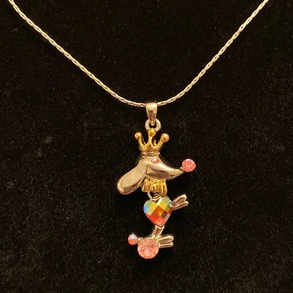 Princess Dog Pink Crystal Heart Pendant Silver Necklace - Picture 2 of 5